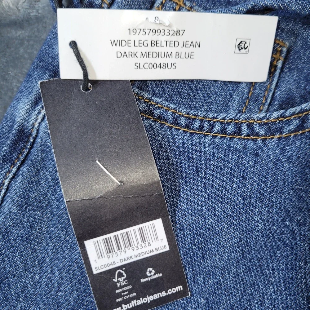 Buffalo Womens Wide Leg Belted‎ Jeans Dark Medium Blue Size 8 NEW